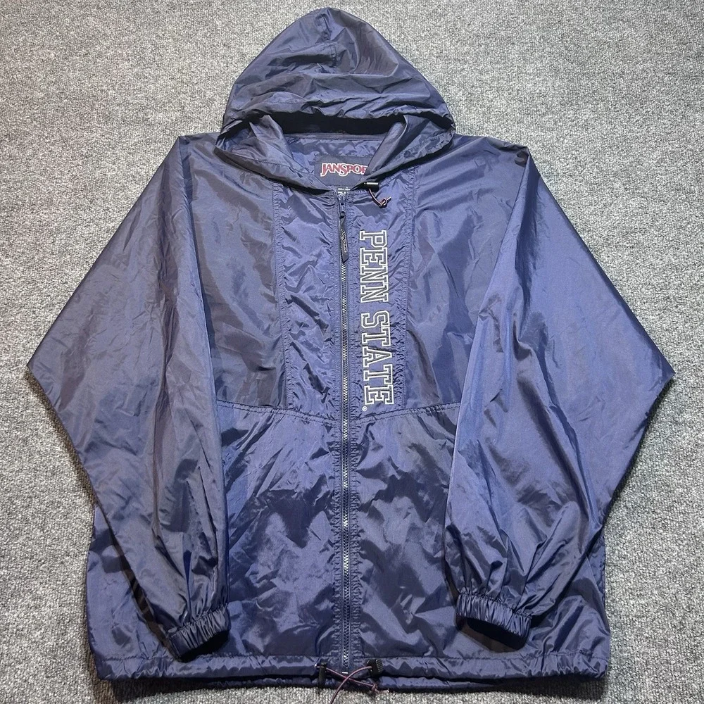 Vintage 90s JanSport Penn State Windbreaker Jacket Size Large Navy Spell Out PSU